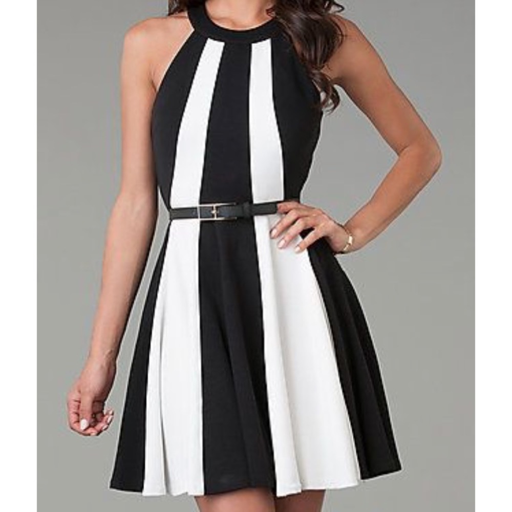 XOXO black and beige striped cut out dress